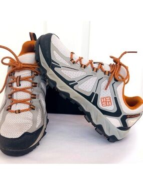 COLUMBIA OUTDRY ~ Unisex Athletic Shoes in Gray with Orange Trim Details size 7